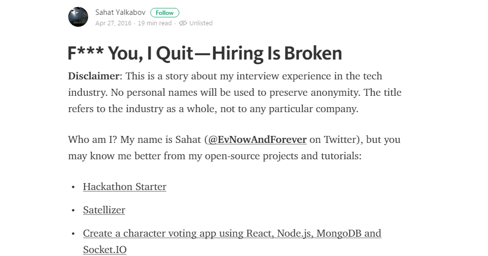 hiring is broken medium post