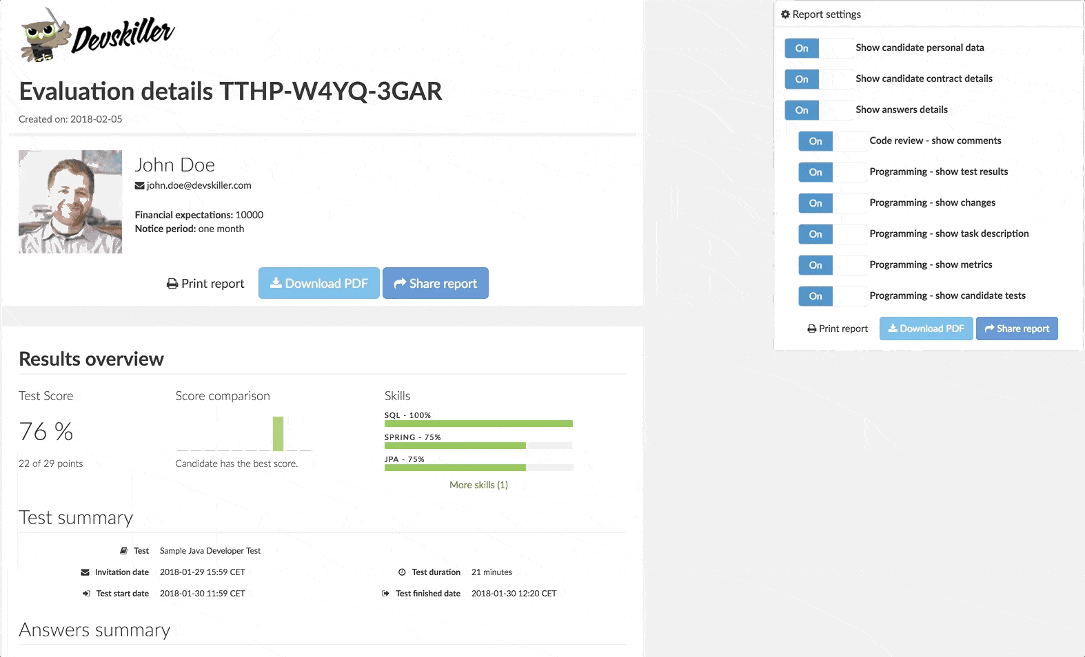 DevSkiller anonomizes test results to remove unconscious bias