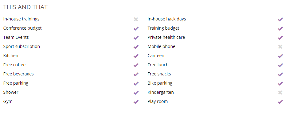 Development offerings in a job ad for a QA Developer