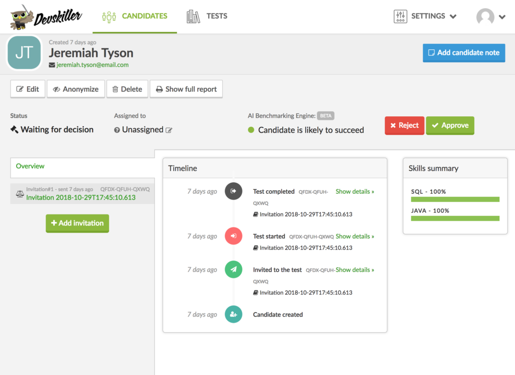AI in HR AI benchmarking engine DevSkiller