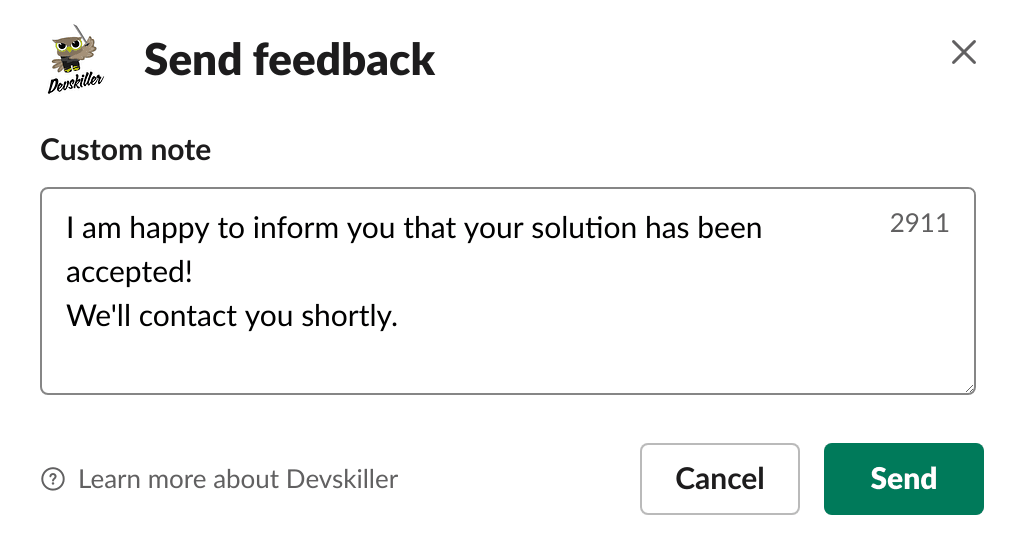 DevSkiller + Slack hacks feedback