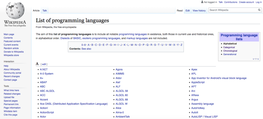 Wikipedia Programming Languages List - how many programming languages are there