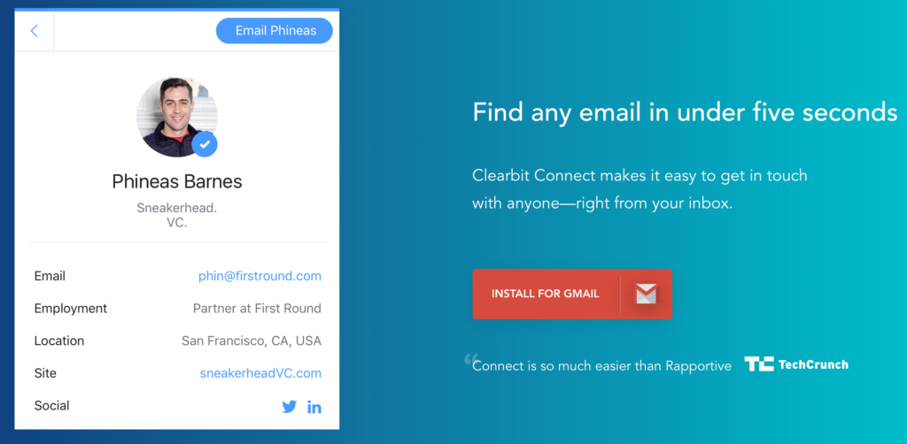 Sourcing tools: Clearbit Connect