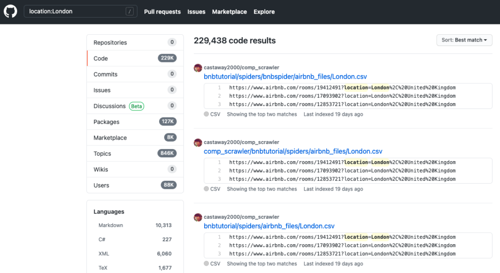 GitHub Location London Search